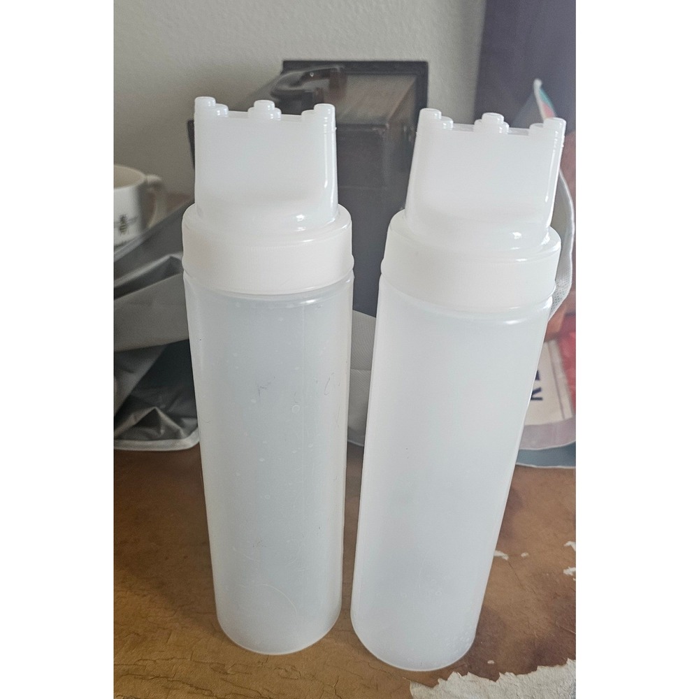 Set of 2 Triple Tip Squeeze Bottles Clear Plastic Sauce Condiment Dispensers